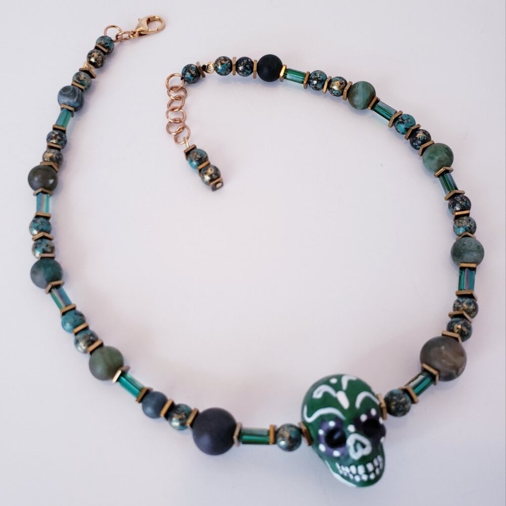 "FLOKI" ~ DAY OF THE DEAD Sugar Skull Necklace by KATSPAW JEWELRY